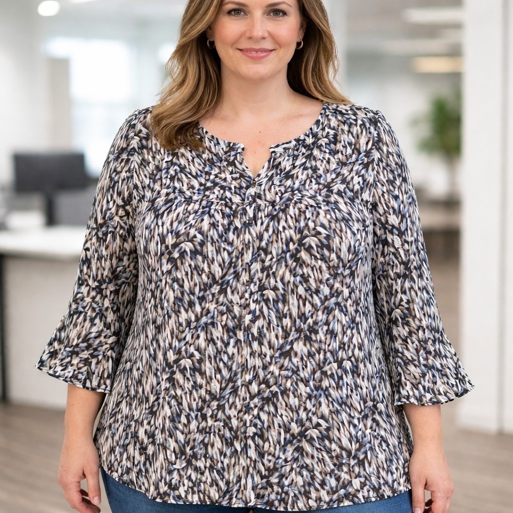 Serenade Women's 3XL Plus Blouse Pleated Flowy Boho Office‎ Career Quiet Luxury